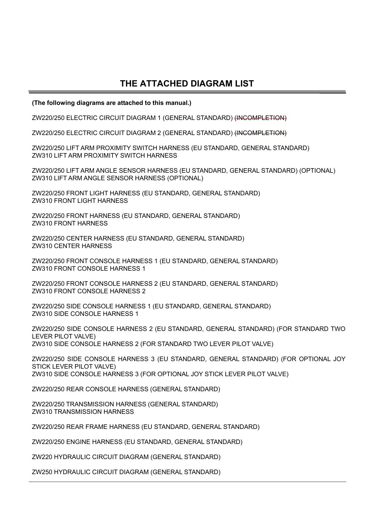 HITACHI ELECTRICAL CIRCUIT DIAGRAM ZAXIS ZW220 ZW250